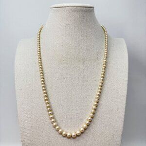 Marvella Graduated Imitation‎ Pearl Necklace Long Length Signed Gold-Tone Clasp